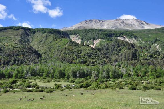 Dia lindo sobre o Cerro Falkner no Parque Lanin, na região de San Martín de Los Andes, na Argentina